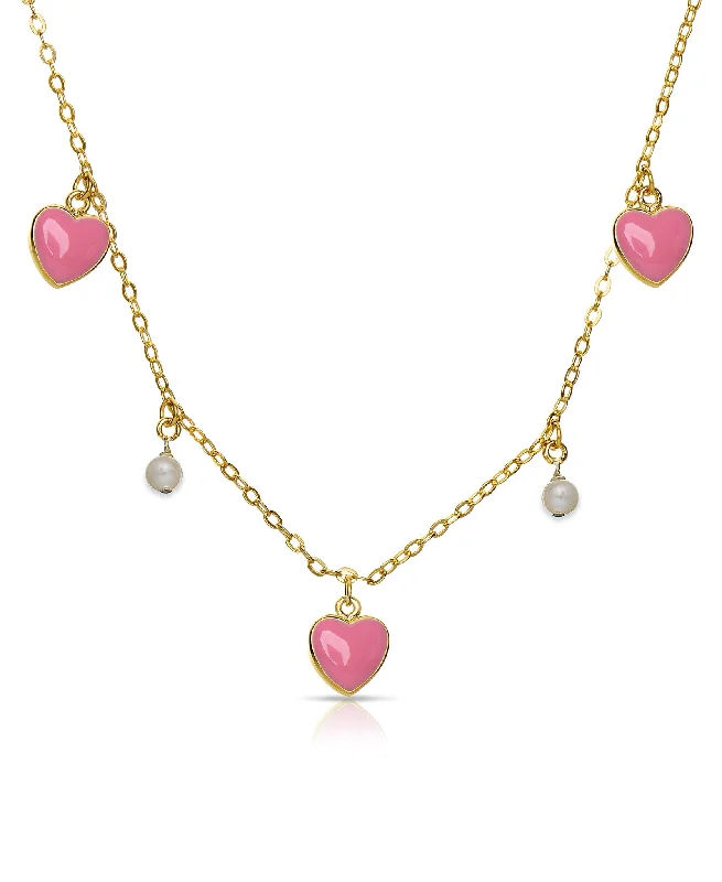 Heart and Pearl Charms Necklace