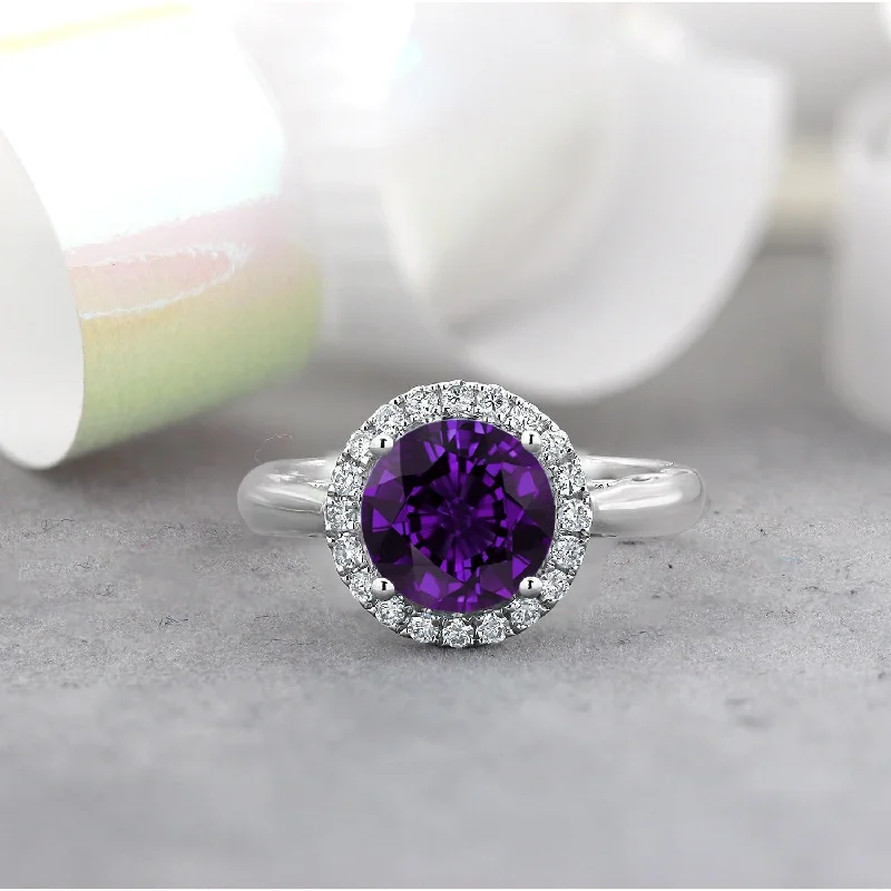 Auriya 1 1/2ct Round Purple Amethyst and Halo Diamond Engagement Ring 1/4ctw 14k Gold