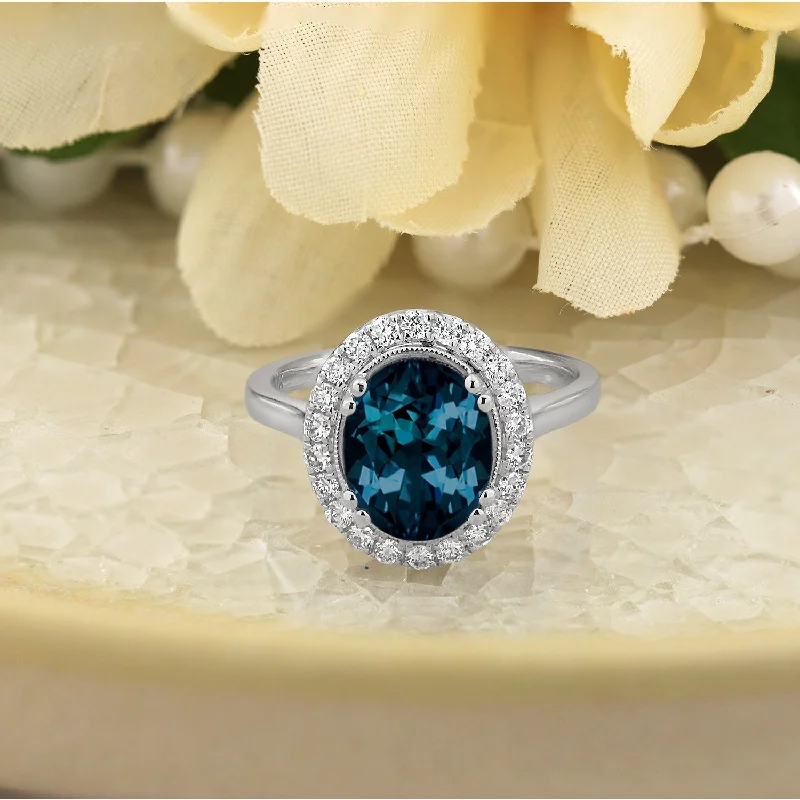 Auriya Vintage 2 5/8ct Oval London Blue Topaz and Halo Diamond Engagement Ring 1/3ctw 14k Gold