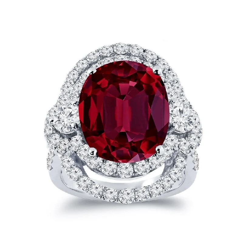 Auriya Unique 10 1/2ct Oval Red Ruby Halo Diamond Engagement Ring 3ctw 18K Gold