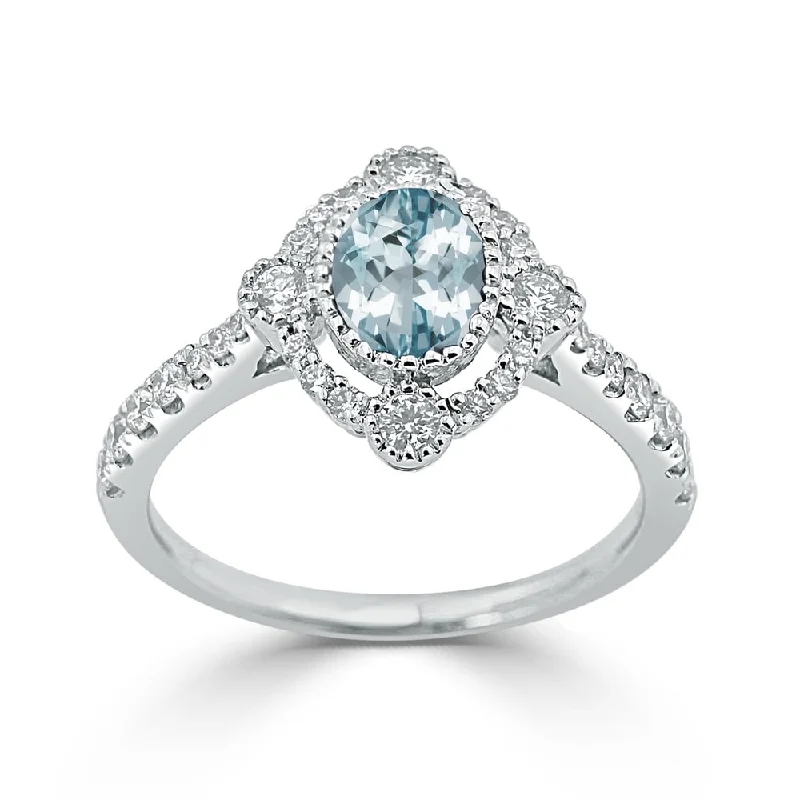 Auriya 5/8ct Oval-cut Aquamarine and Halo Diamond Engagement Ring 1/2ctw 18K Gold