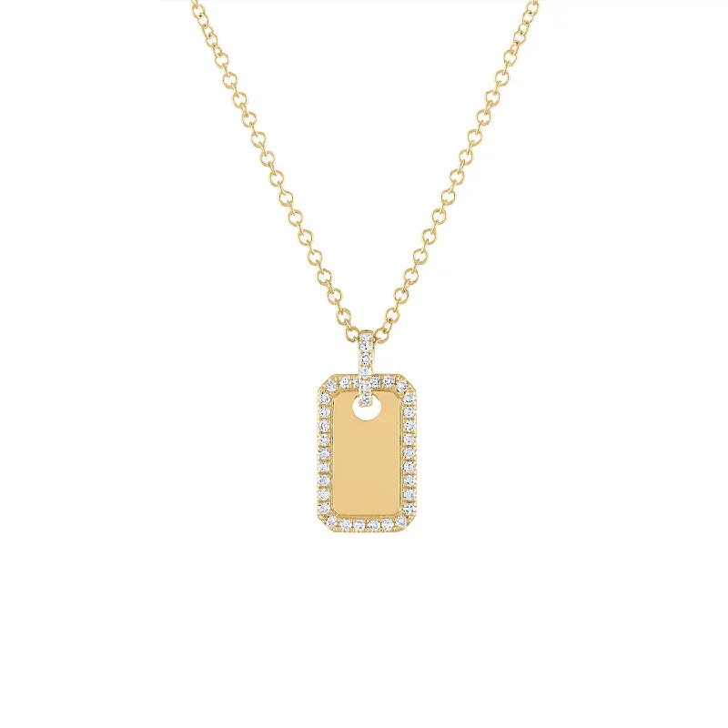 14KT GOLD DIAMOND MINI DOG TAG NECKLACE