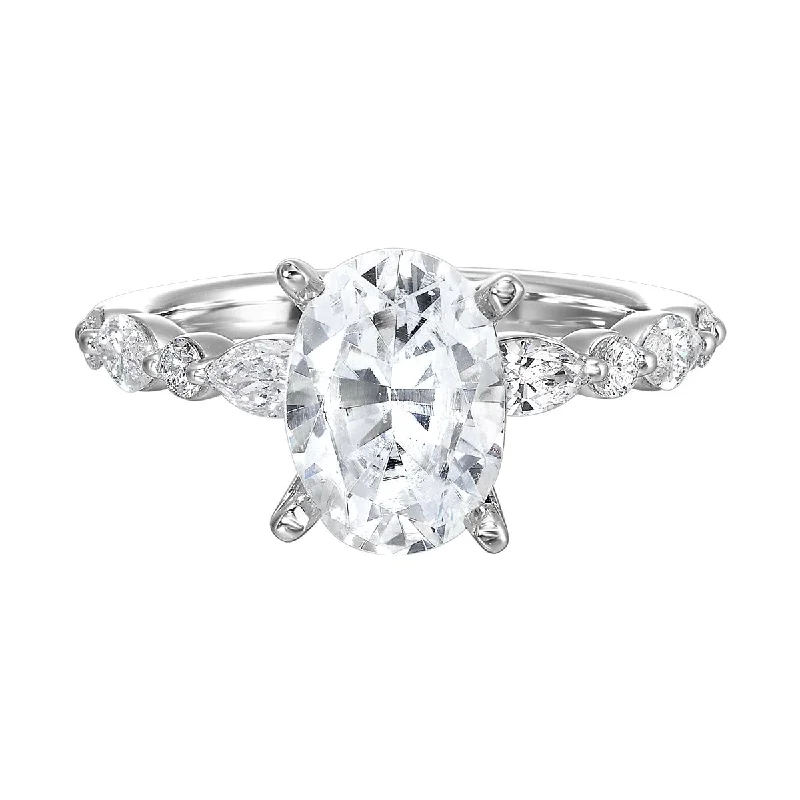 Sculptural Lab-Created Oval Diamond Engagement Ring with Round and Marquise Diamonds in White Gold, 2.67 cttw