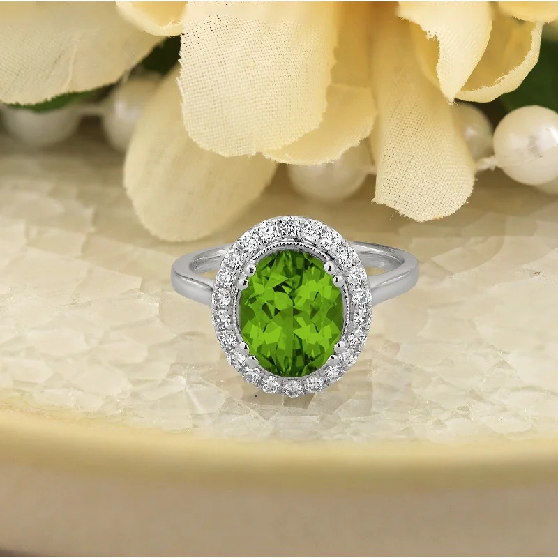 Auriya Vintage 2 5/8ct Oval Peridot and Halo Diamond Engagement Ring 1/3ctw 14k Gold