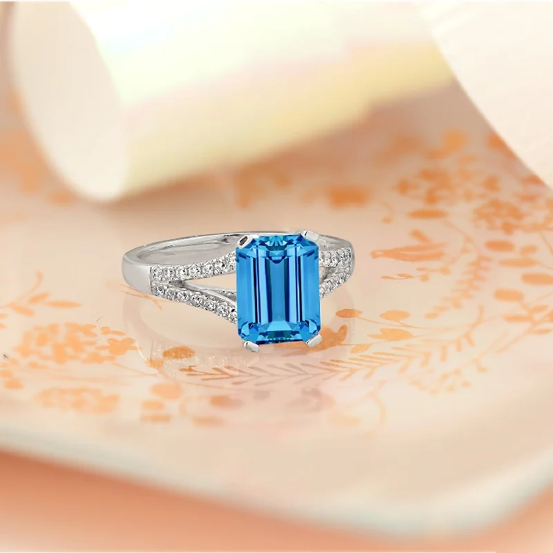 Auriya 2 1/8ct Fancy Emerald-cut Swiss Blue Topaz and Diamond Engagement Ring 1/4ctw 14k Gold