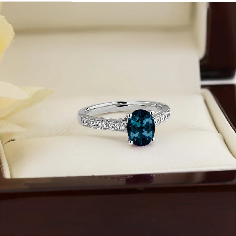 Auriya 1 1/5ct Fancy Oval London Blue Topaz and Diamond Engagement Ring 1/4ctw 14k Gold