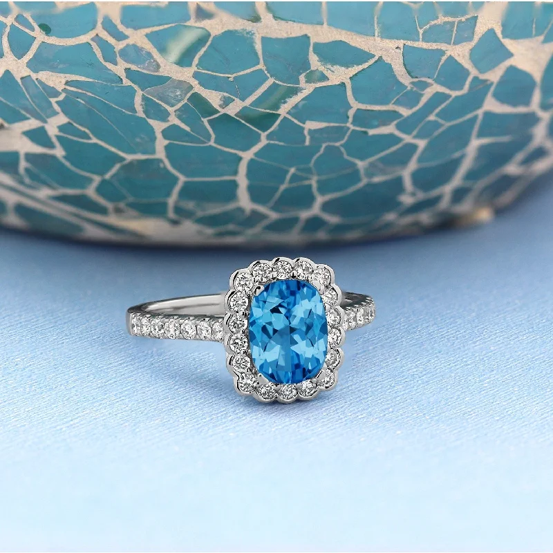 Auriya Vintage 1 1/3ct Cushion-cut Swiss Blue Topaz Halo Diamond Engagement Ring 1/2ctw 14k Gold