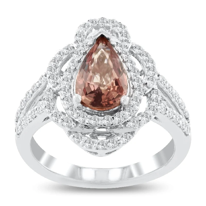 Auriya 14k White Gold 1 3/4ct Pear-Shaped Rare Pink Sapphire and 5/8ct TDW Diamond Halo Engagement Ring