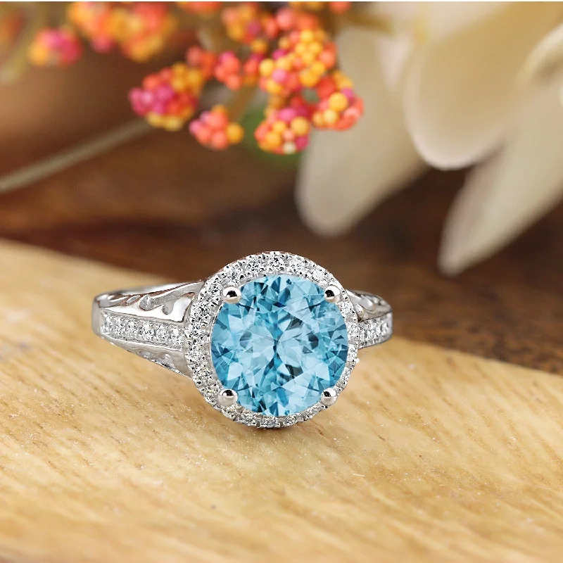 Auriya 2 5/8ct Fancy Round Sky Blue Topaz and Halo Diamond Engagement Ring 1/5ctw 14k Gold