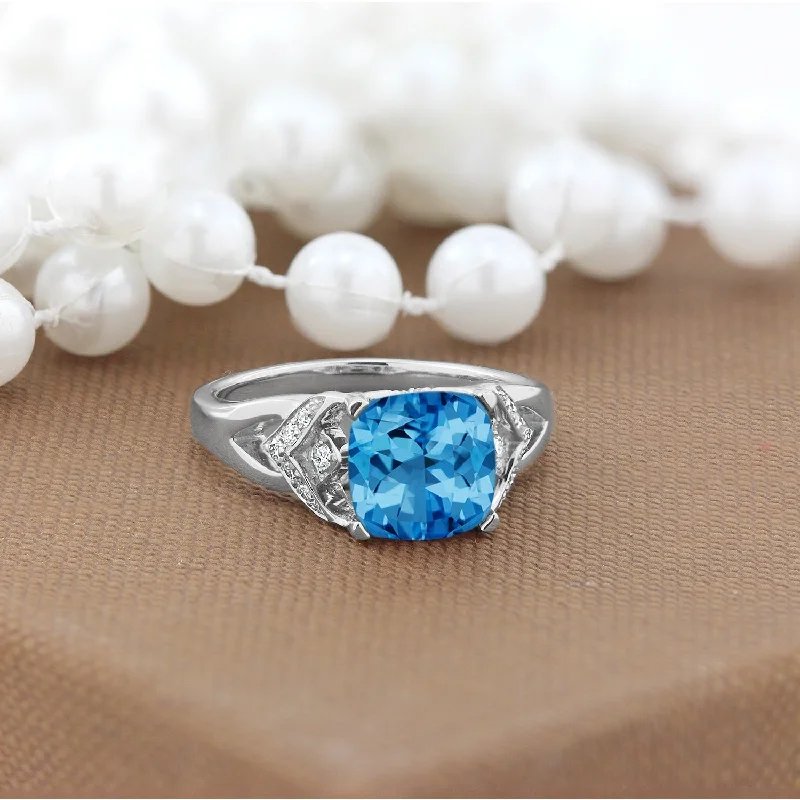 Auriya Modern 2 3/8ct Cushion-cut Swiss Blue Topaz and Diamond Engagement Ring 1/6ctw 14k Gold