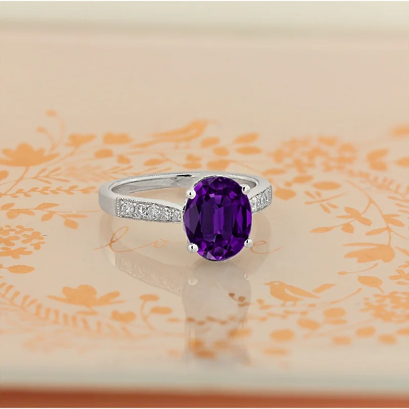 Auriya 1 3/4ct Fancy Oval Purple Amethyst and Diamond Engagement Ring 1/4ctw 14k Gold