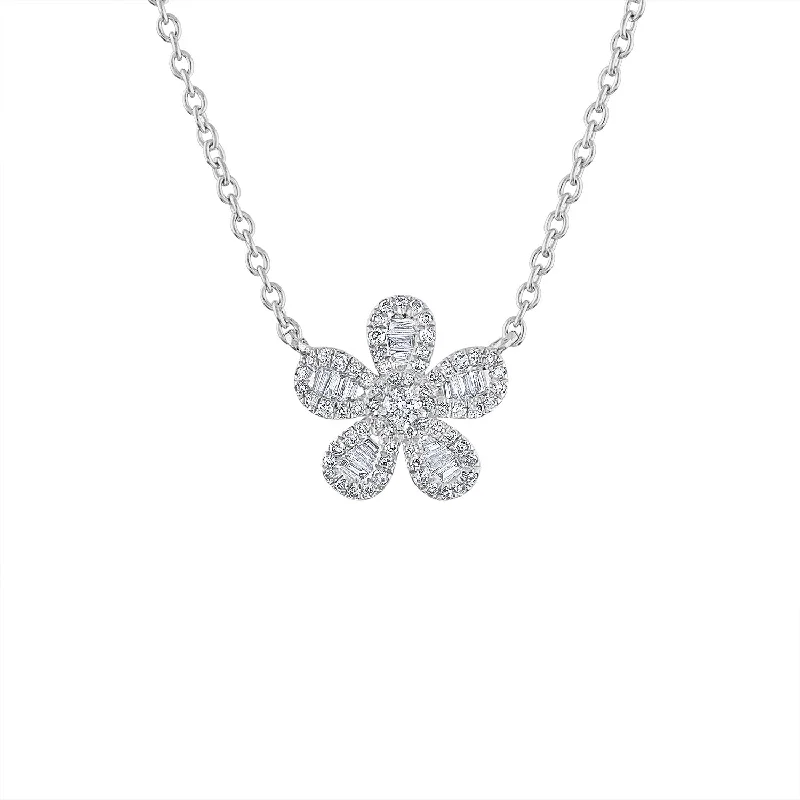 14KT GOLD DIAMOND BAGUETTE FLOWER NECKLACE