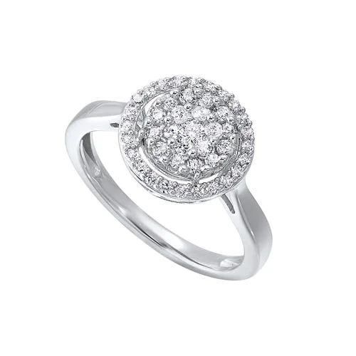 Diamond Halo Cluster Engagement Ring in 14k White Gold (½ ctw)