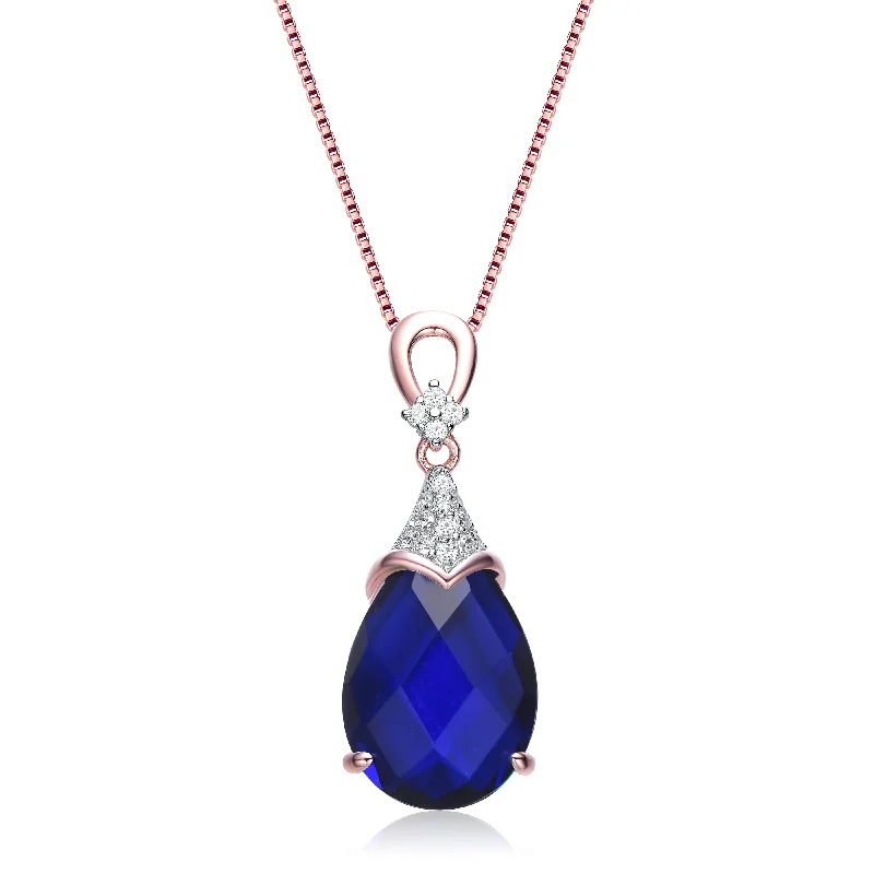 White And Blue Cubic Zirconia Rose Gold Plated .925 Sterling Silver Necklace