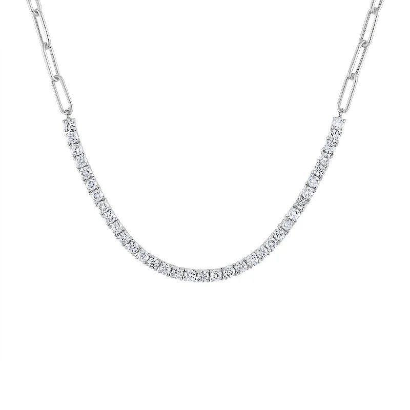 14KT GOLD DIAMOND TENNIS & RECTANGLE LINK NECKLACE