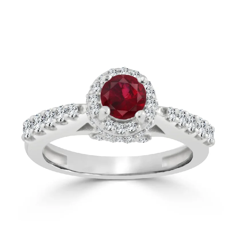 Auriya 14k Gold 2/5ct Ruby and 3/5ct TDW Round Diamond Halo Engagement Ring