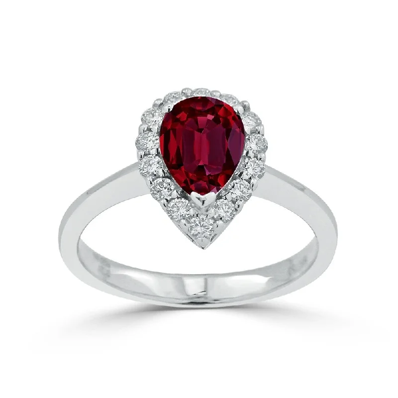 Auriya 1 1/3ct Pear Shape Red Ruby Halo Diamond Engagement Ring 1/3ctw 18K Gold