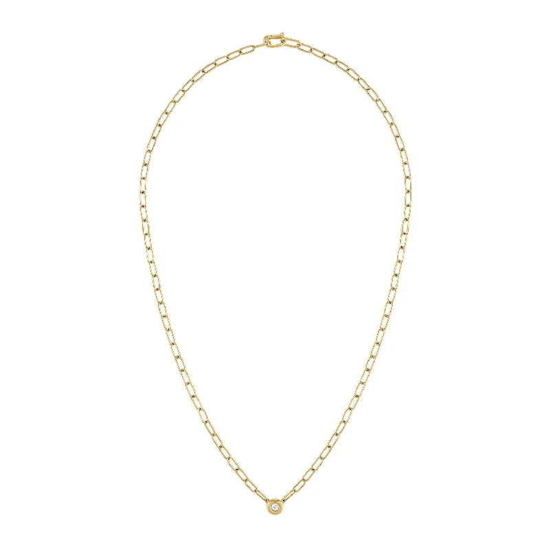 14KT GOLD DIAMOND SINGLE BEZEL SET LINK NECKLACE