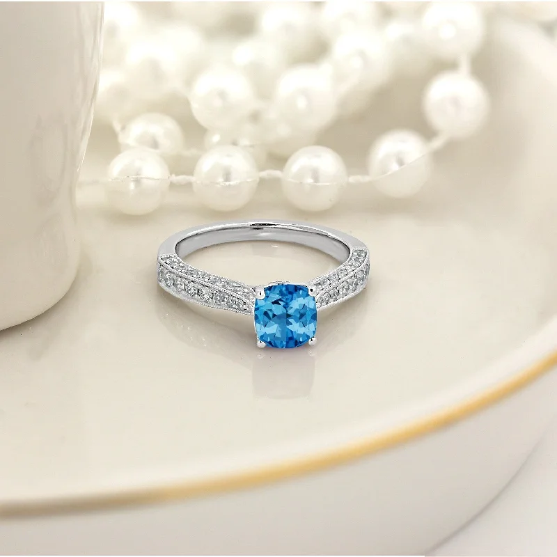 Auriya 1ct Unique Cushion-cut Swiss Blue Topaz and Diamond Engagement Ring 3/8ctw 14k Gold