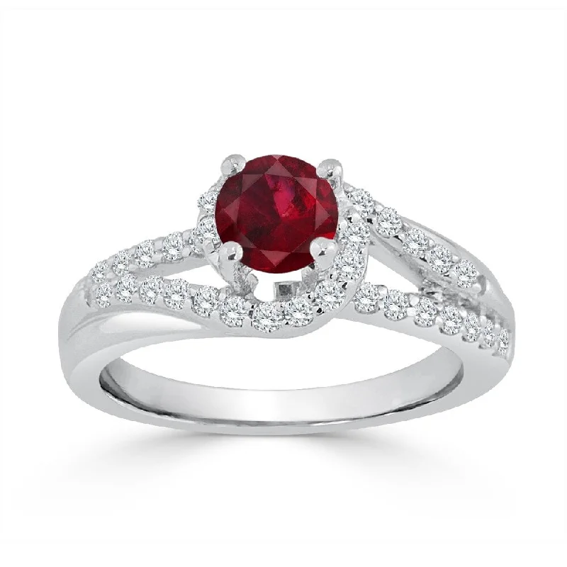 Auriya 14K Gold 5/8ct Ruby and 2/5ct TDW Diamond Engagement Ring (H-I, SI1-SI2) - Red