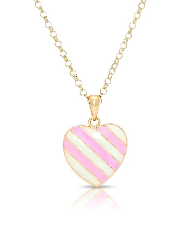 Striped Heart Pendant (Pink/White)