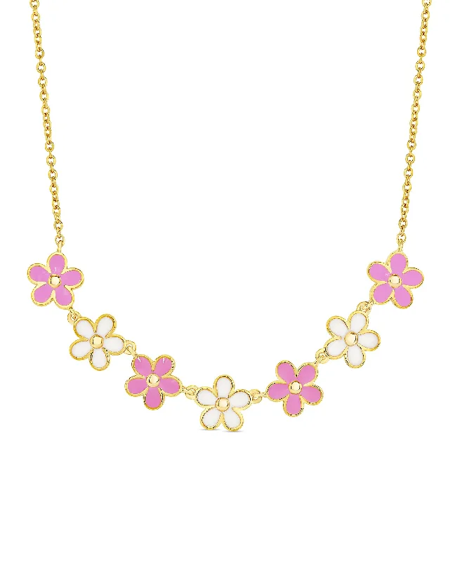 Flower Frontal Necklace (Pink / White)