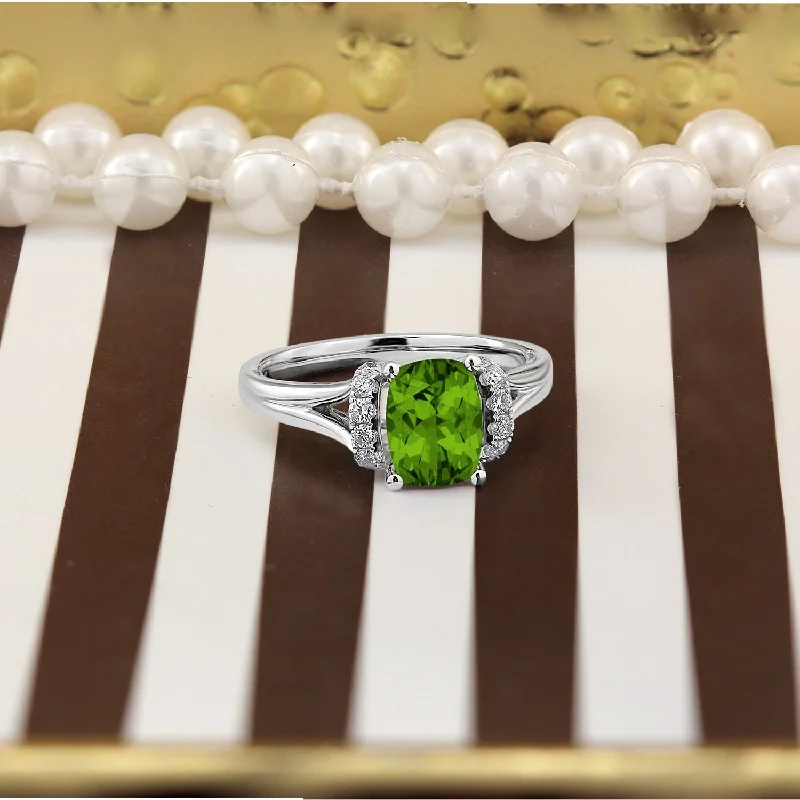 Auriya 1 3/4ct Modern Cushion-cut Peridot and Diamond Engagement Ring 1/4ctw 14k Gold