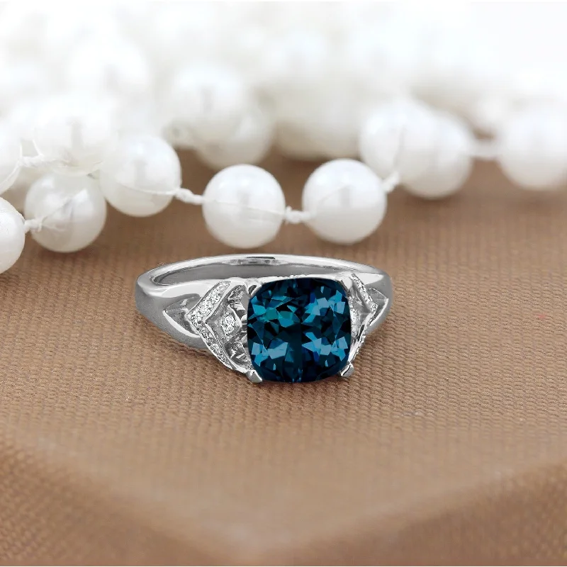 Auriya Modern 2 3/8ct Cushion-cut London Blue Topaz and Diamond Engagement Ring 1/6ctw 14k Gold