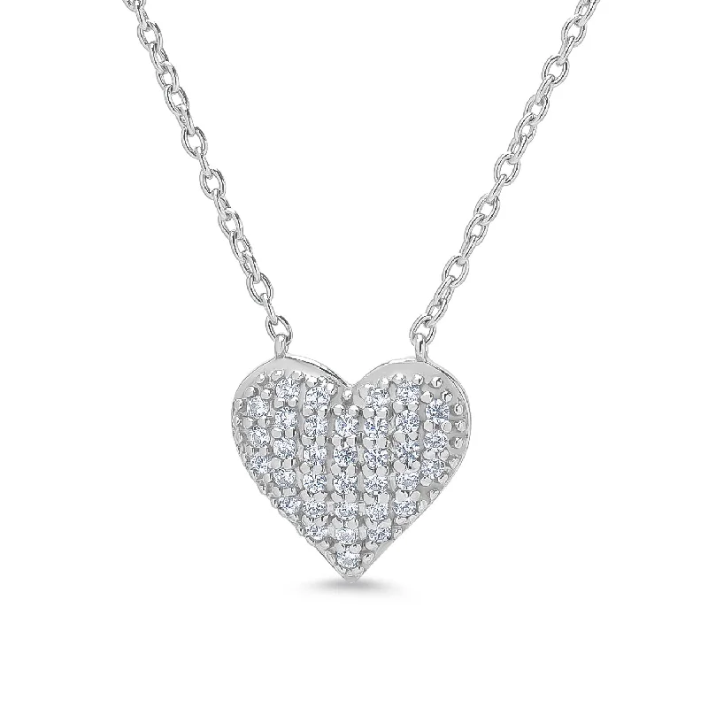 Pave CZ Heart Necklace in Sterling Silver