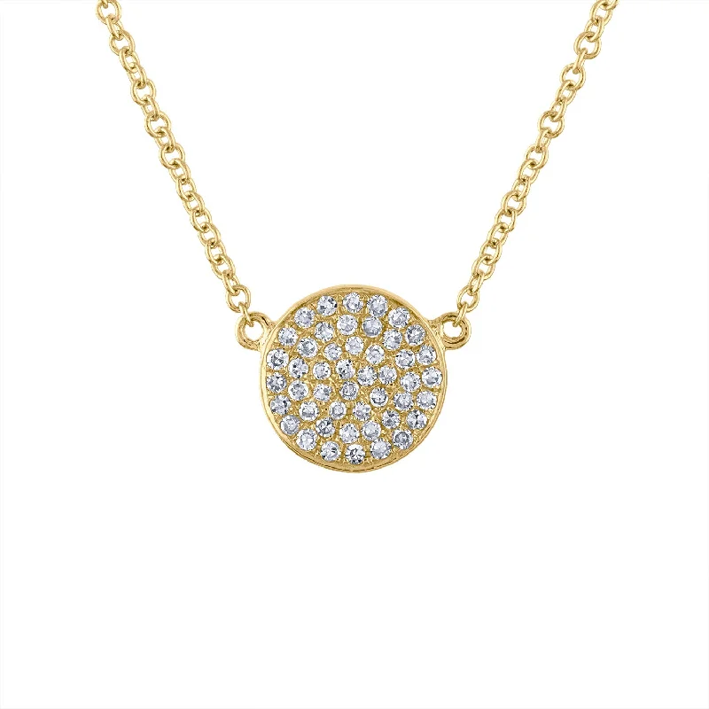 14KT GOLD SMALL PAVE DIAMOND DISK NECKLACE