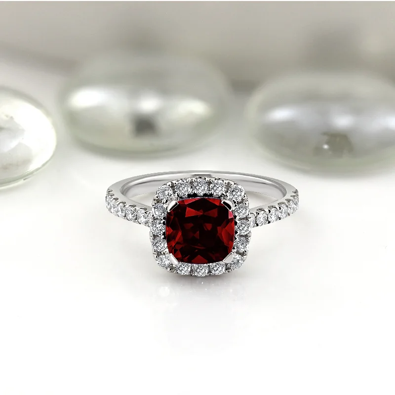 Auriya 1 3/8ct Cushion-cut Garnet and Halo Diamond Engagement Ring 1/2cttw 14k Gold