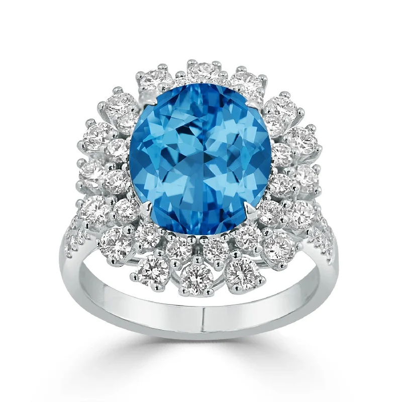 Auriya 4 3/4ct Fancy Oval Swiss Blue Topaz Halo Diamond Engagement Ring 1 3/8ctw 18K Gold