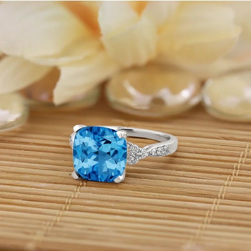 Auriya 1 1/5ct Fancy Cushion Swiss Blue Topaz and Diamond Engagement Ring 1/4ctw 14k Gold