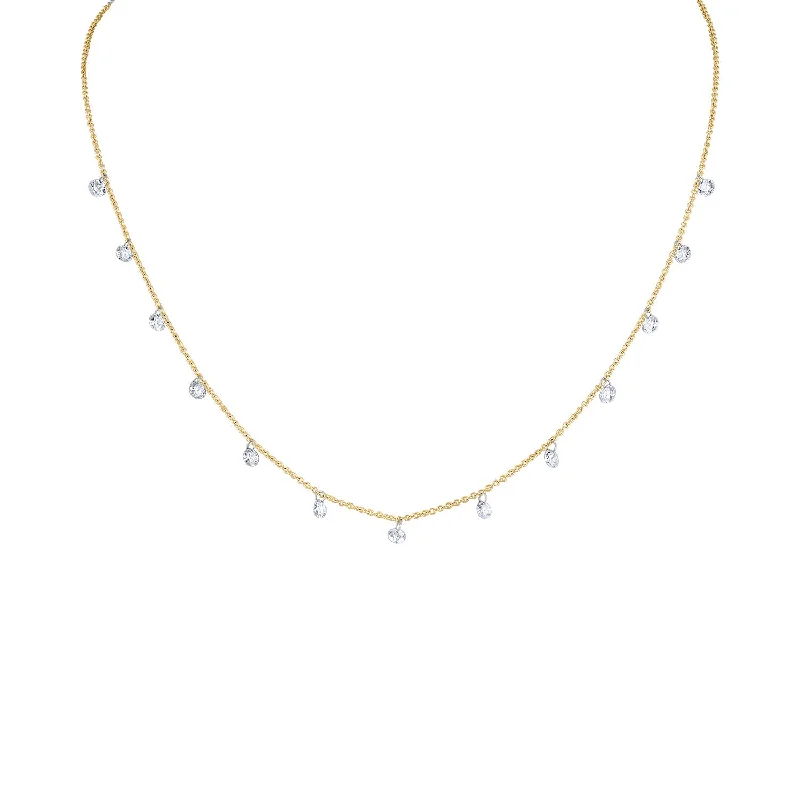 14KT GOLD THIRTEEN PIERCED DIAMOND DANGLE NECKLACE