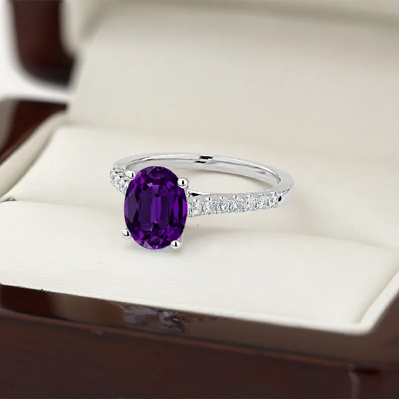 Auriya 9/10ct Fancy Oval Purple Amethyst and Diamond Engagement Ring 1/4ctw 14k Gold