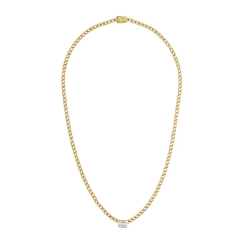 14KT GOLD DIAMOND HEXAGON CURB LINK NECKLACE