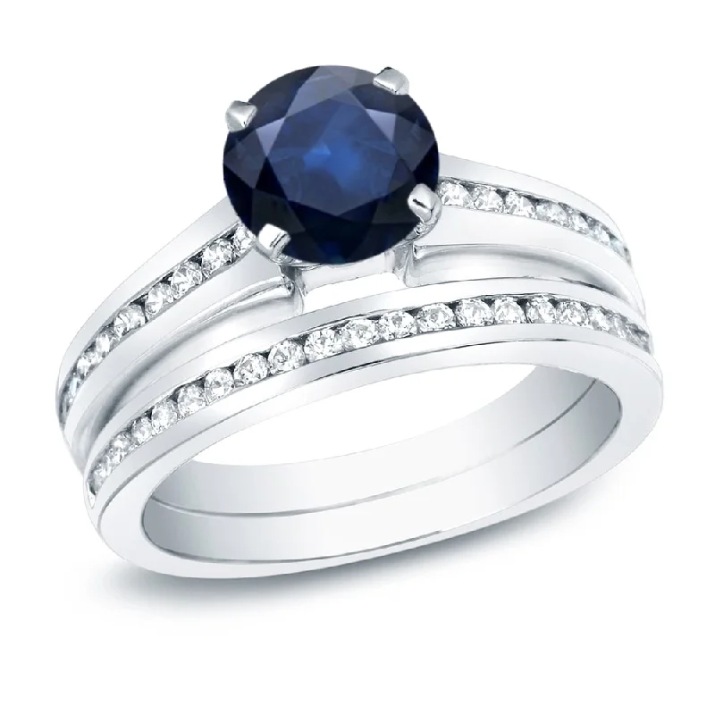 Auriya 14k Gold 1ct Blue Sapphire and 1ct TDW Round Diamonds Engagement Ring (H-I, SI1-SI2)