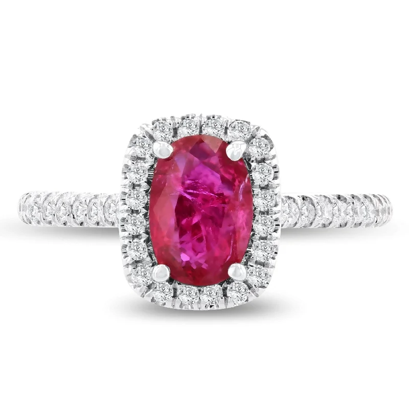 Auriya 18k White Gold 1ct Oval-Cut Rare Unheated Ruby and 1/3ct TDW Diamond Halo Engagement Ring