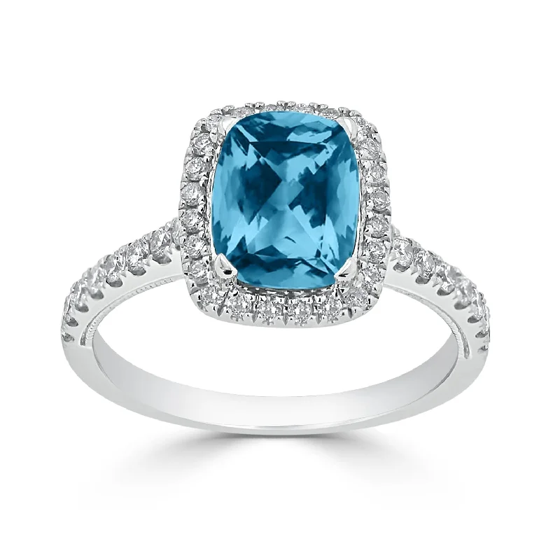 Auriya 1 7/8ct Cushion-cut Sky Blue Topaz and Halo Diamond Engagement Ring 3/8ctw 14k Gold