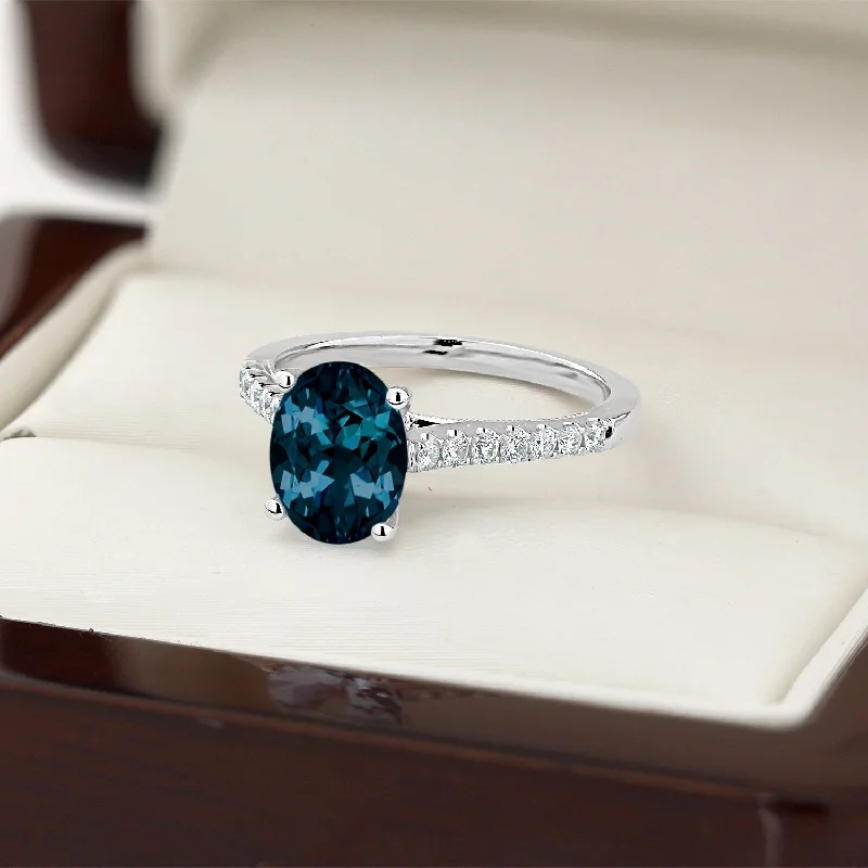 Auriya 1 1/2ct Fancy Oval London Blue Topaz and Diamond Engagement Ring 1/4ctw 14k Gold