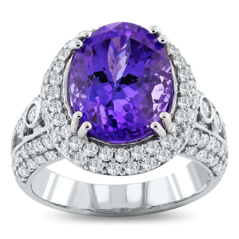 Auriya 14k White Gold 6 1/2ct Natural Oval-Cut Tanzanite and 1 3/8ct TDW Diamond Halo Engagement Ring