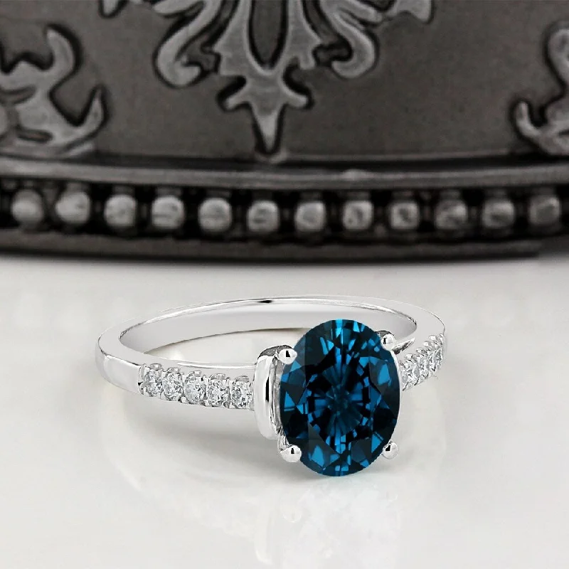 Auriya 2ct Fancy Oval London Blue Topaz and Diamond Engagement Ring 1/6ctw 14k Gold