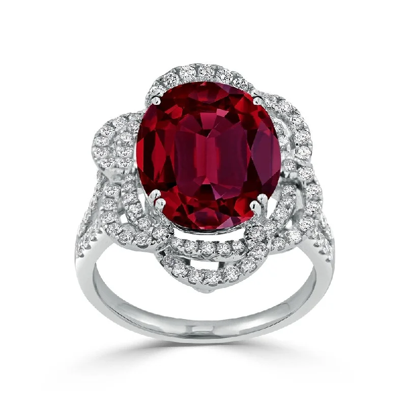 Auriya 9 1/4ct Oval Red Ruby Halo Diamond Engagement Ring 3/4cttw 18K Gold