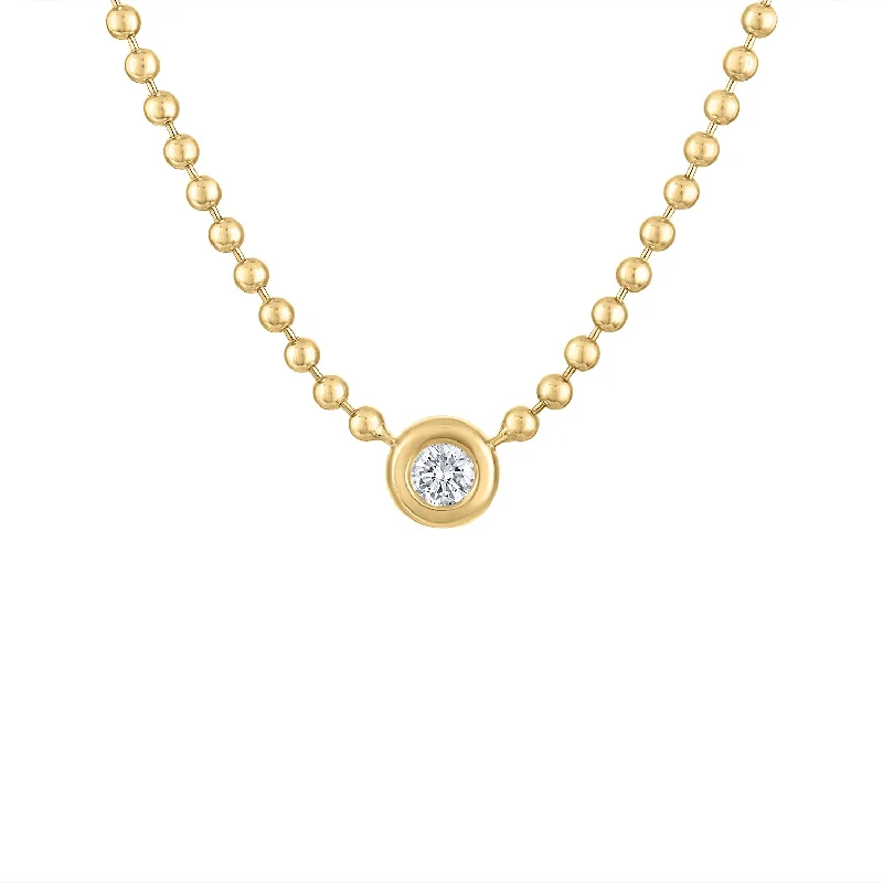 14KT GOLD DIAMOND SMALL BEZEL BALL NECKLACE