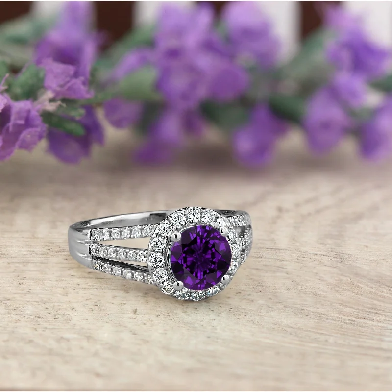 Auriya Modern 1 1/3ct Purple Amethyst and Halo Diamond Engagement Ring 1/2cttw 14k Gold