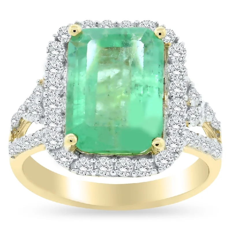 Auriya 14k Gold 4 5/8ct Emerald and 9/10ct TDW Round Diamonds Engagement Ring