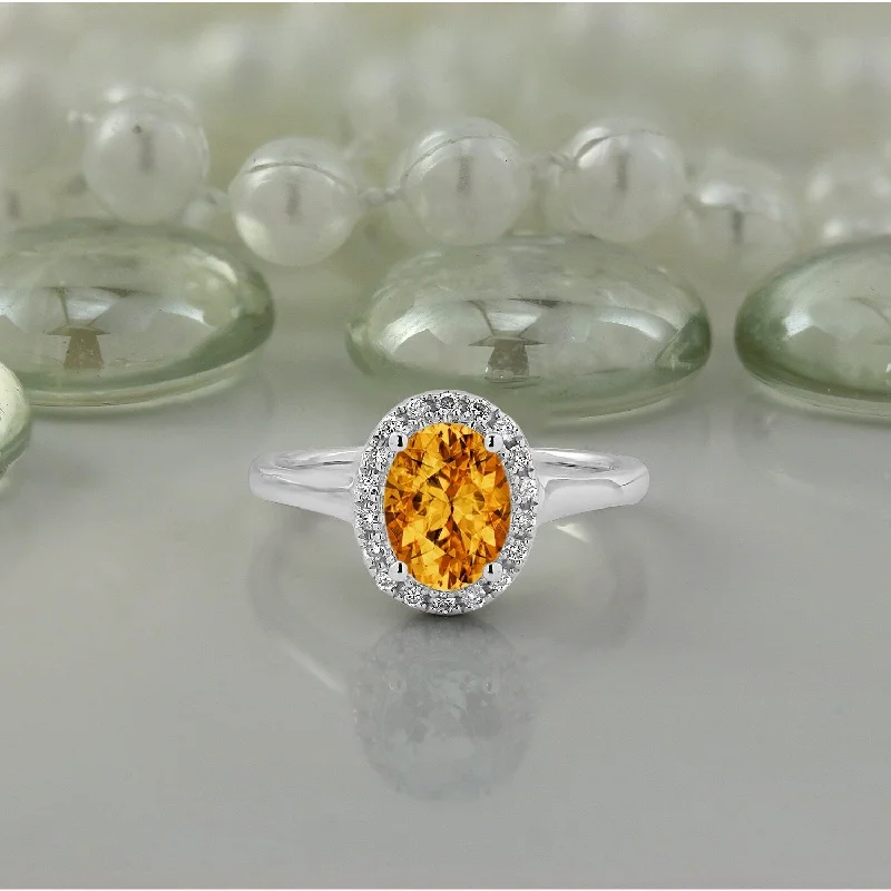 Auriya Classic 1ct Oval Citrine and Halo Diamond Engagement Ring 1/8cttw 14k Gold