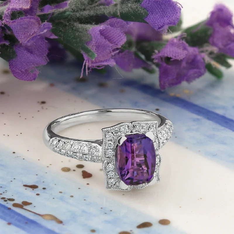 Auriya 3/4ct Fancy Cushion-cut Purple Amethyst Halo Diamond Engagement Ring 1/3ctw 14k Gold