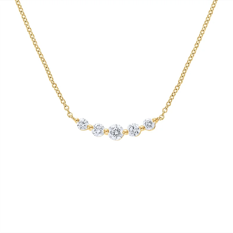 14KT GOLD DIAMOND FIVE STONE CURVE NECKLACE