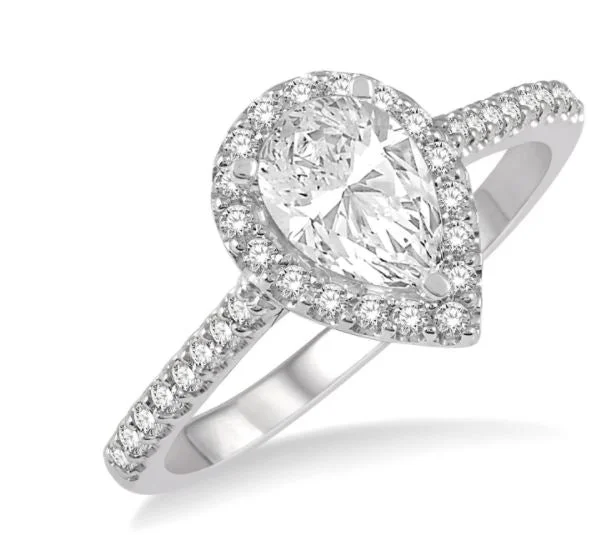 14K White Gold Pear Shape Diamond Engagement Ring